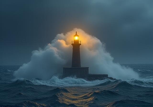 A lighthouse in a storm representing strategic resilience